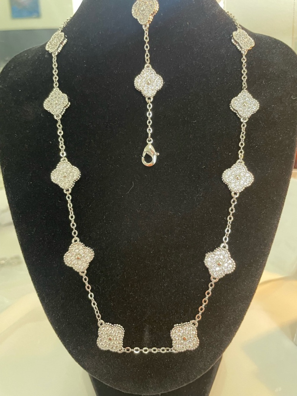 Silver Crystal Clover Necklace & Bracelet set- Women's Jewelry